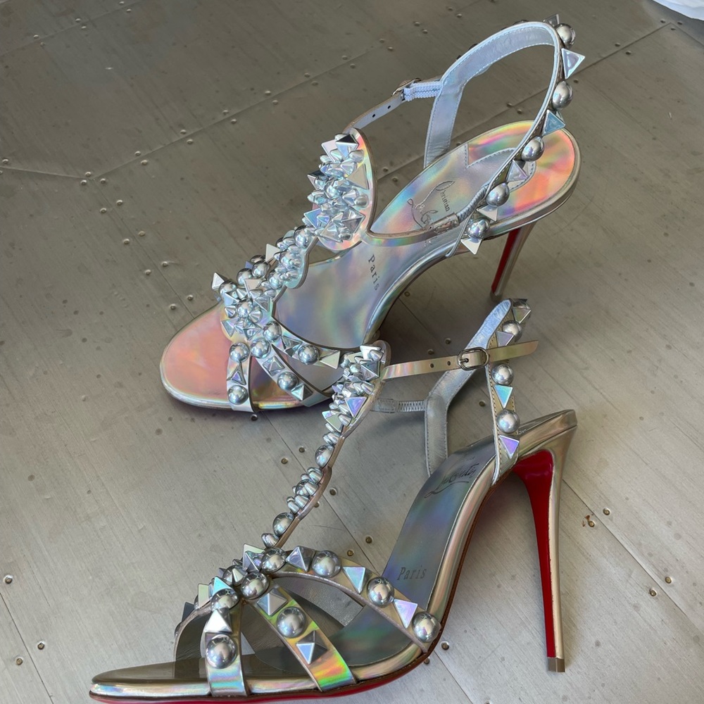 christian louboutin Goldora 100mm stiletto sandal spike iridescent sz 38 - Picture 6 of 12